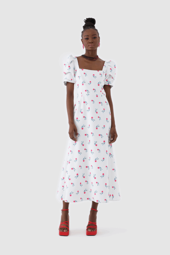 Balon Kollu Kısa Midi Elbise