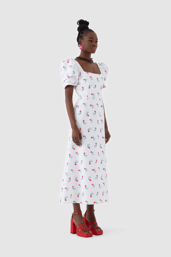 Balon Kollu Kısa Midi Elbise