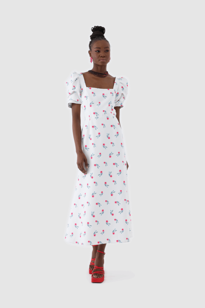 Balon Kollu Kısa Midi Elbise