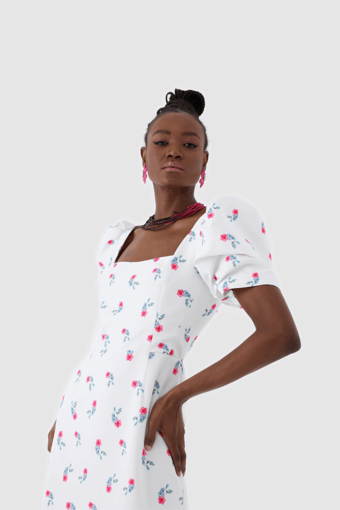 Balon Kollu Kısa Midi Elbise