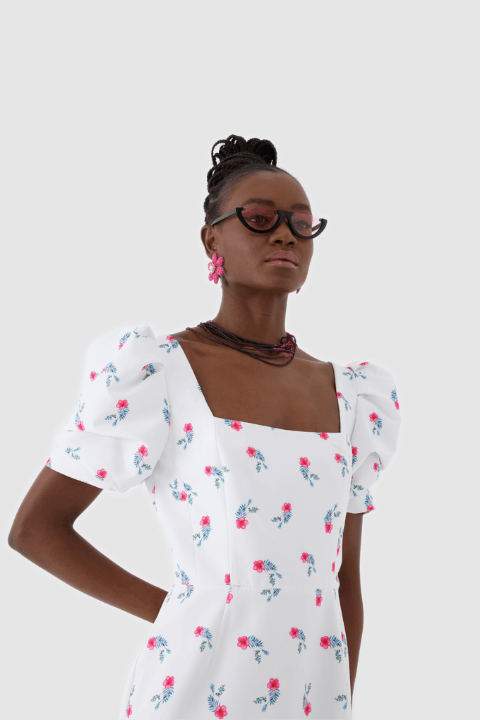 Balon Kollu Kısa Midi Elbise