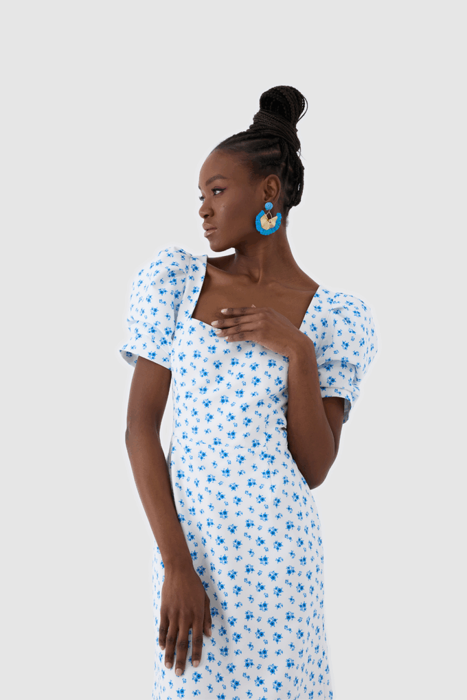 Balon Kollu Kısa Midi Elbise