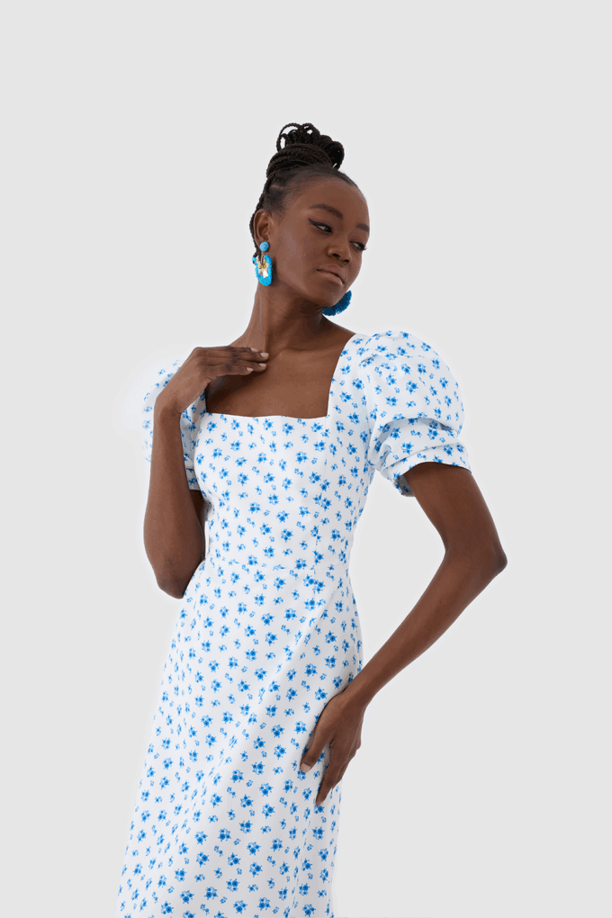 Balon Kollu Kısa Midi Elbise