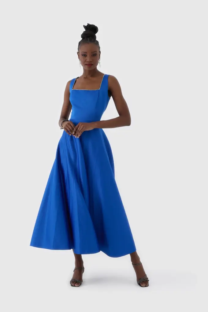 Royal Mavi Elmas Kesim Abiye Elbise