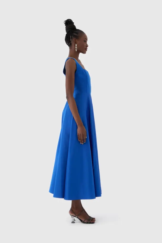 Royal Mavi Elmas Kesim Abiye Elbise