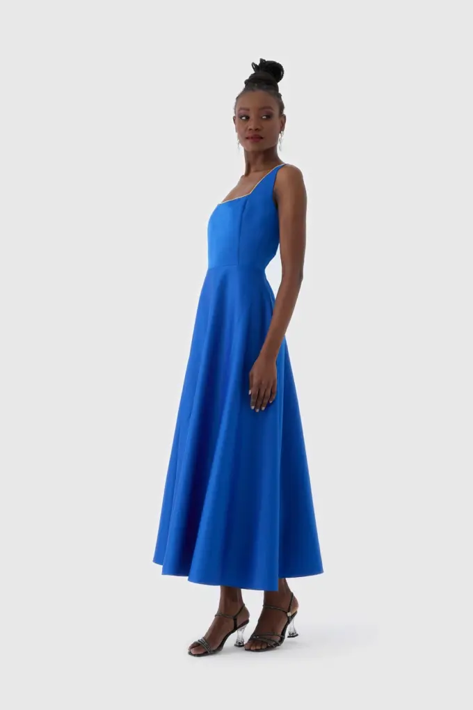Royal Mavi Elmas Kesim Abiye Elbise
