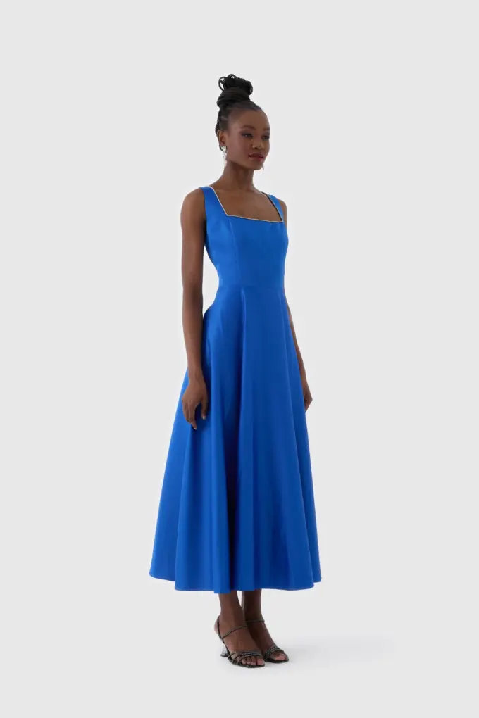 Royal Mavi Elmas Kesim Abiye Elbise