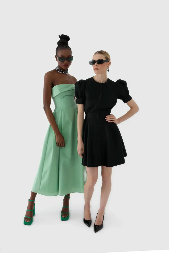 Mint Yeşili Straplez Midi Boy Kokteyl Elbisesi