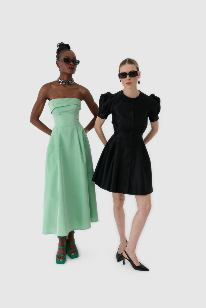 Mint Yeşili Straplez Midi Boy Kokteyl Elbisesi