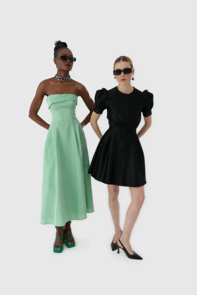 Mint Yeşili Straplez Midi Boy Kokteyl Elbisesi